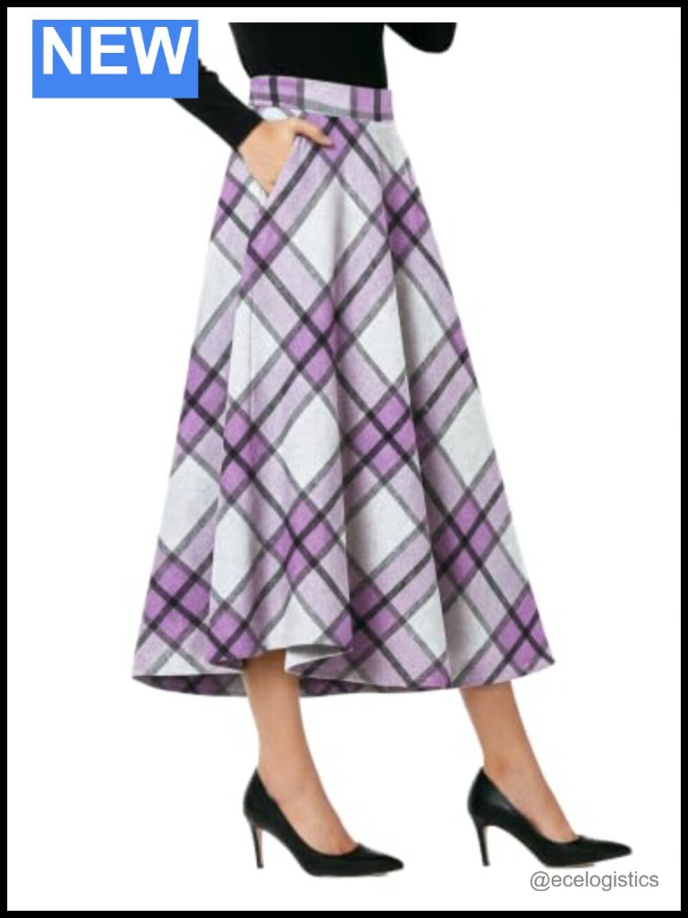 Plaid High Waisted A-Line Skirt with Pockets for Women - Midi Winter Casual